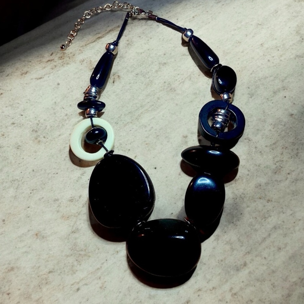 Signed Express Black & White Lacquer Chunky Statement Necklace